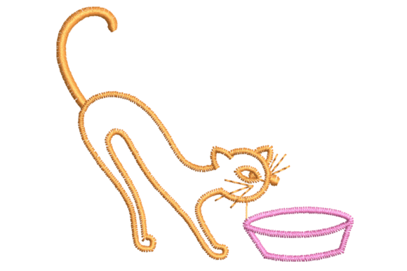 Cute Cat Drinking from Bowl Embroidery Review