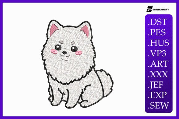 Kawaii White Puppy Embroidery Designs